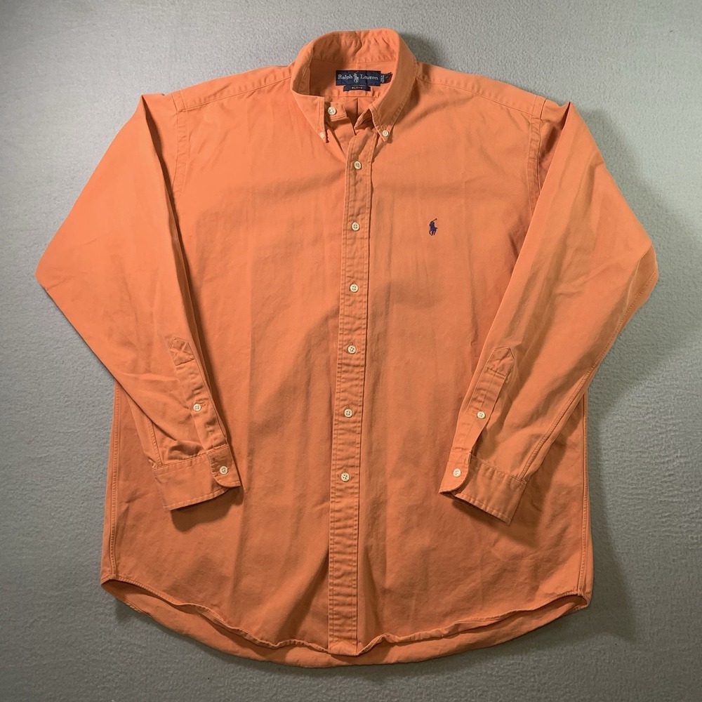 Vintage Ralph Lauren Shirt Men's Large Button Up Peach Orange Pony 90s Blake